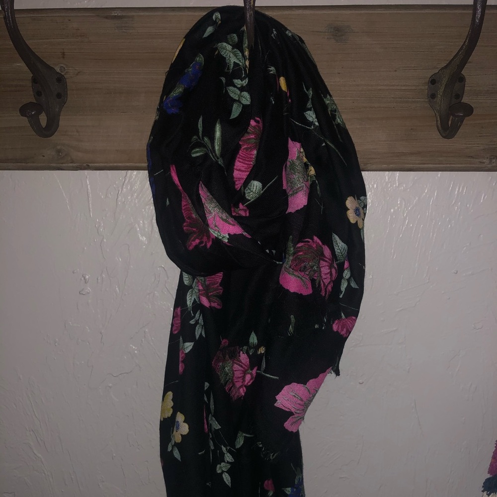 Black Scarf with Floral Pattern